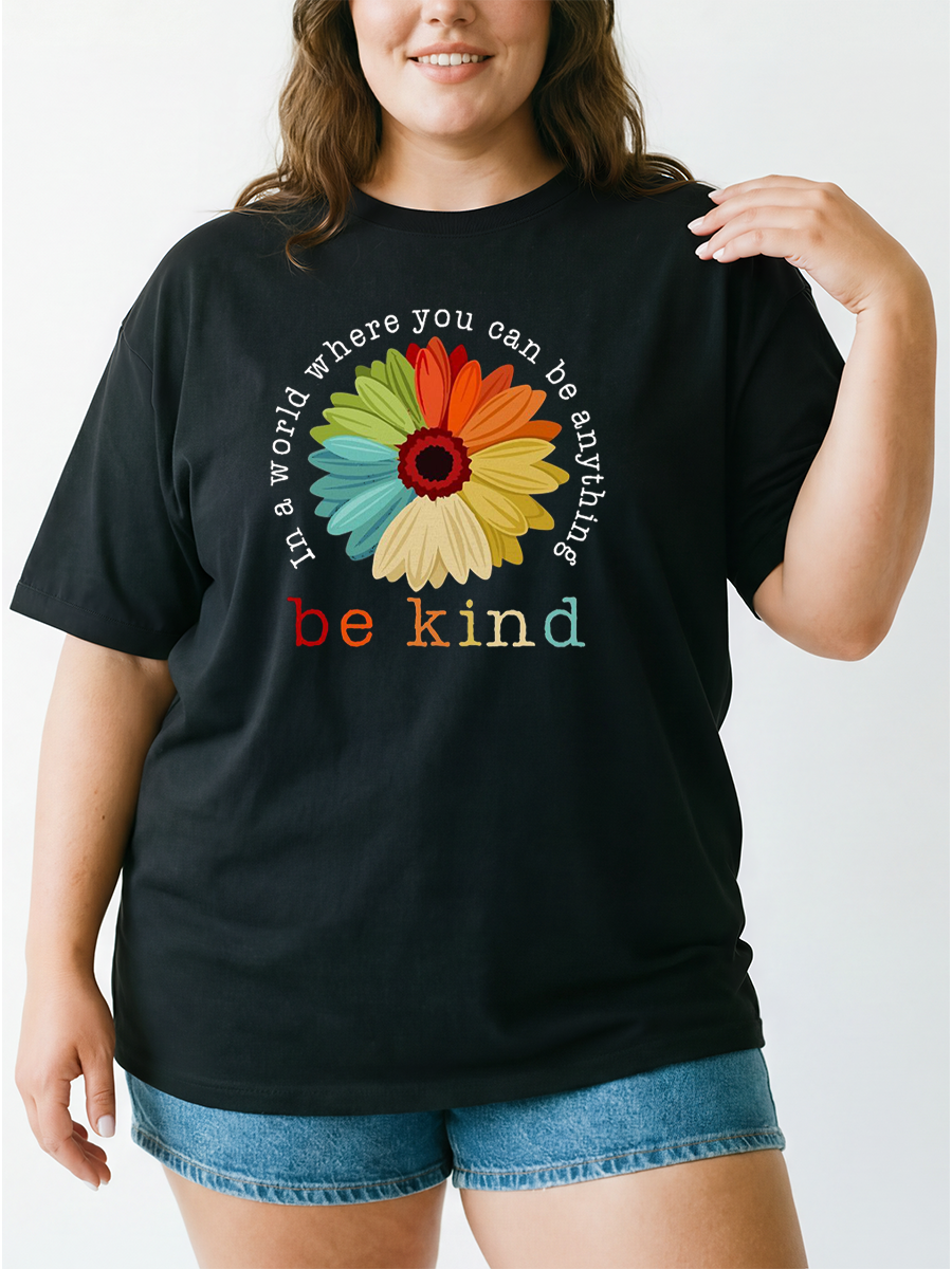 Vintage Boho Floral Be Kind Oversize Graphic Tee