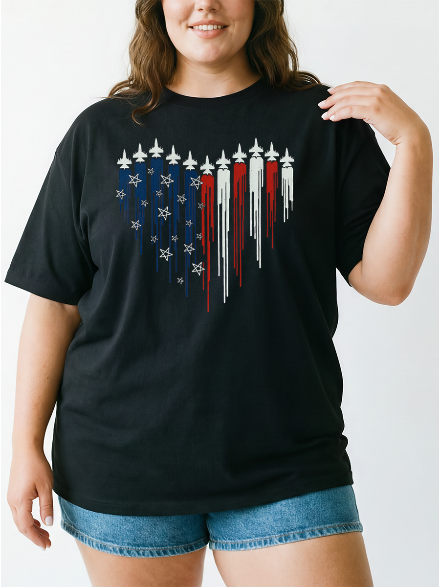 Vintage Patriotic Jet Heart Oversize Graphic Tee