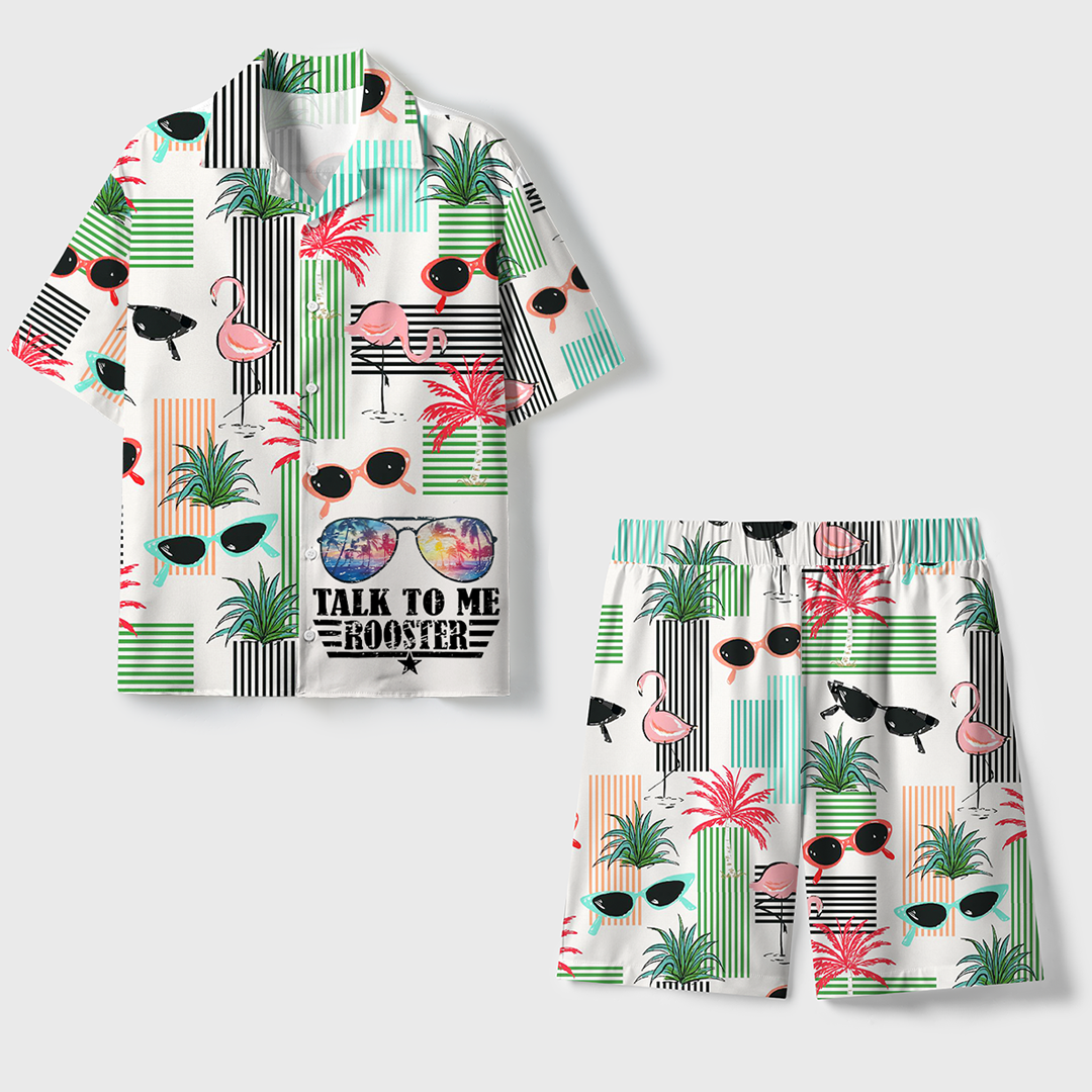 Talk To Me Unisex Hawaiian Beach Set Camp Collar Shirt And Shorts For Casual Summer Vacation