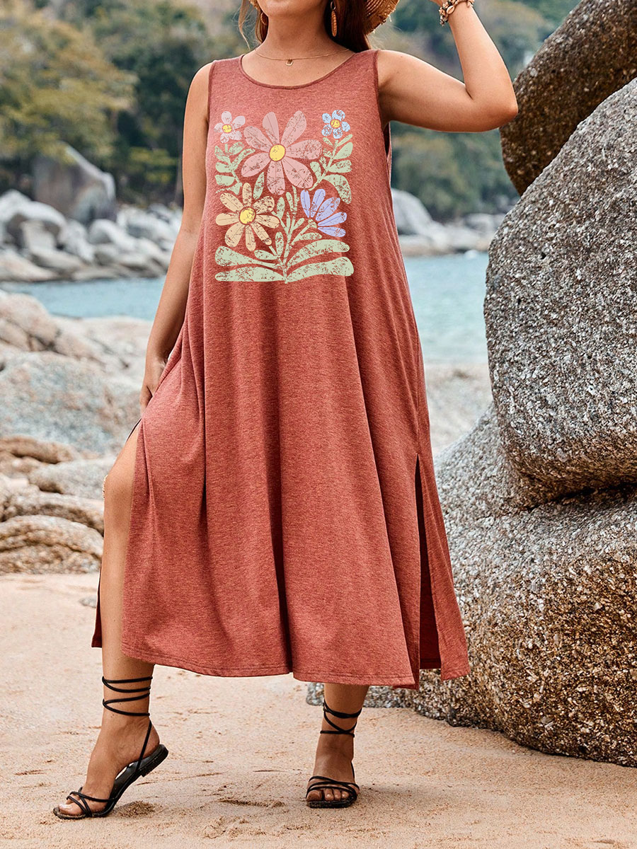 Vintage Gorgeous Abstract Flowers Tank Dress