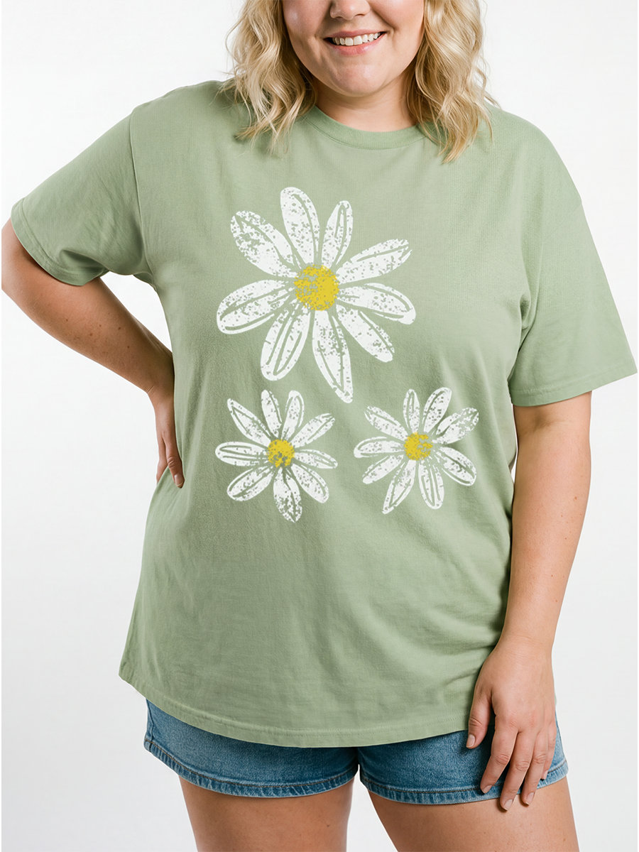 Vintage Boho Floral Daisy Oversize Graphic Tee