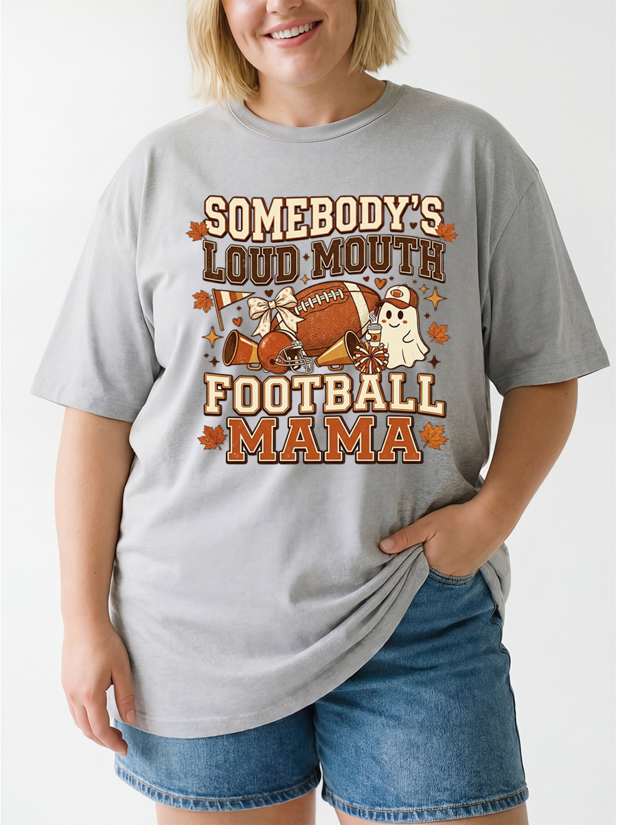 Vintage Somebody'S Loud Mouth Football Mama Oversize Graphic Tee