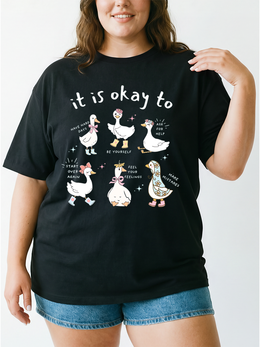 Vintage It Is Okay To Motivational Goose Oversize Graphic Tee