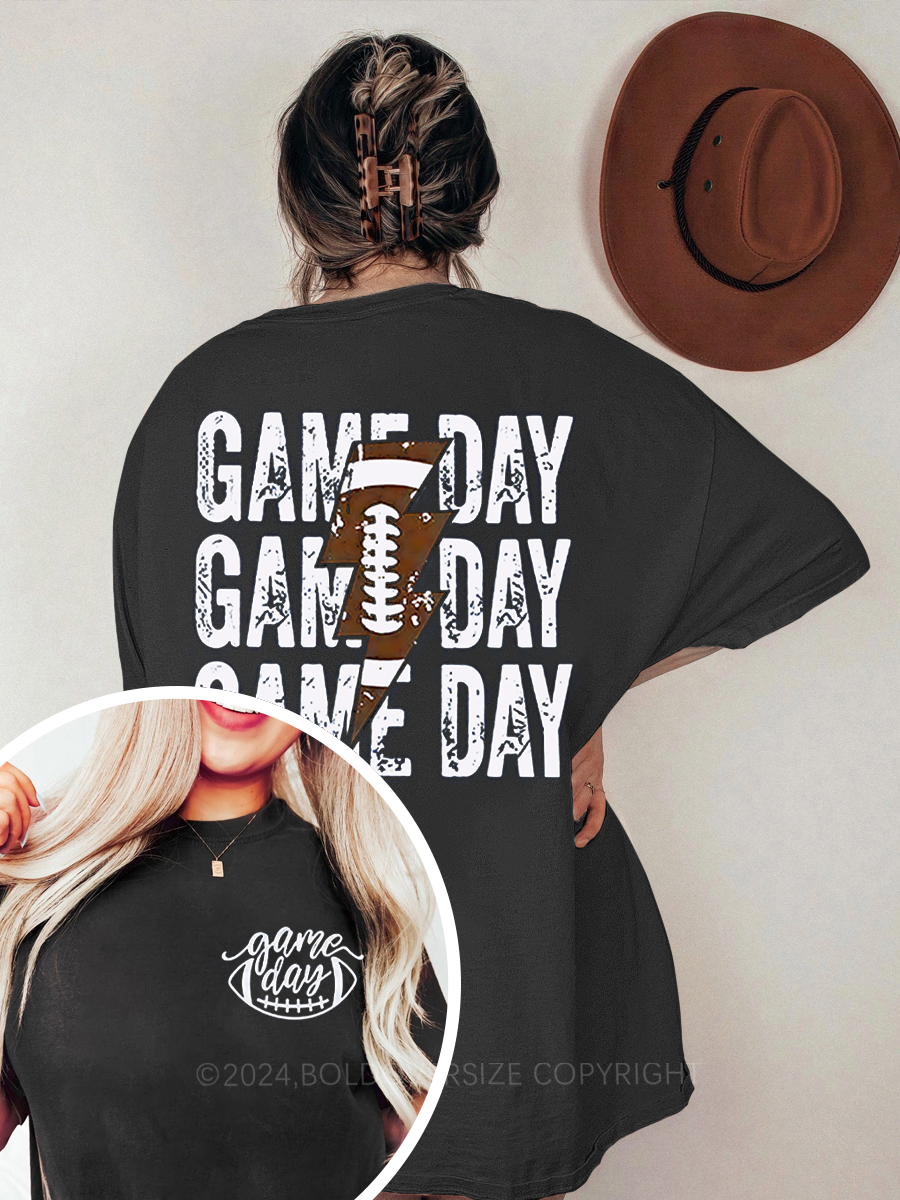 Personalized Vintage Game Day Football Mom Oversize Graphic Tee