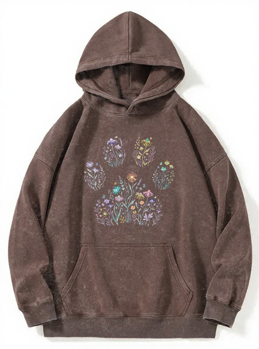 Vintage Floral Paw Print Wasted Washed Hoodie