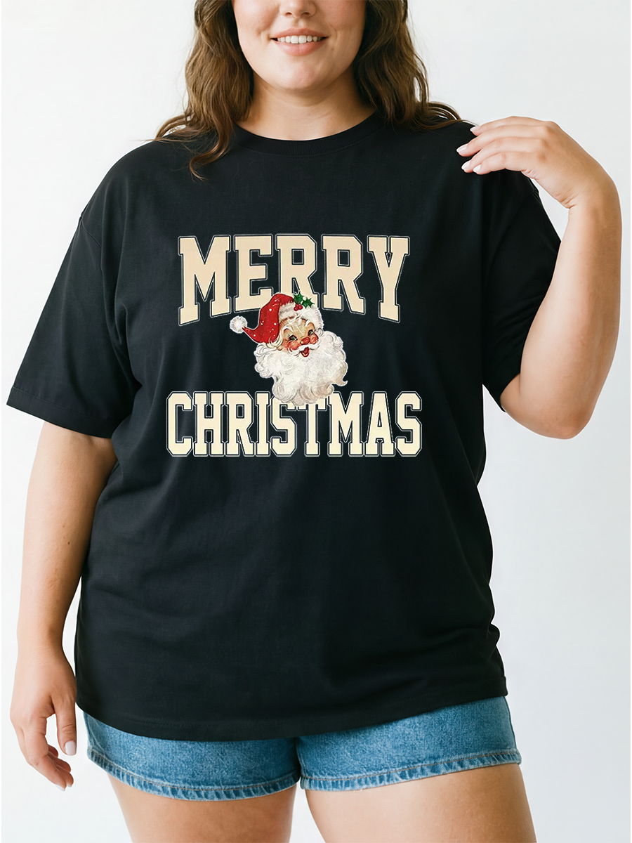 Vintage Merry Christmas Santa Oversize Graphic Tee