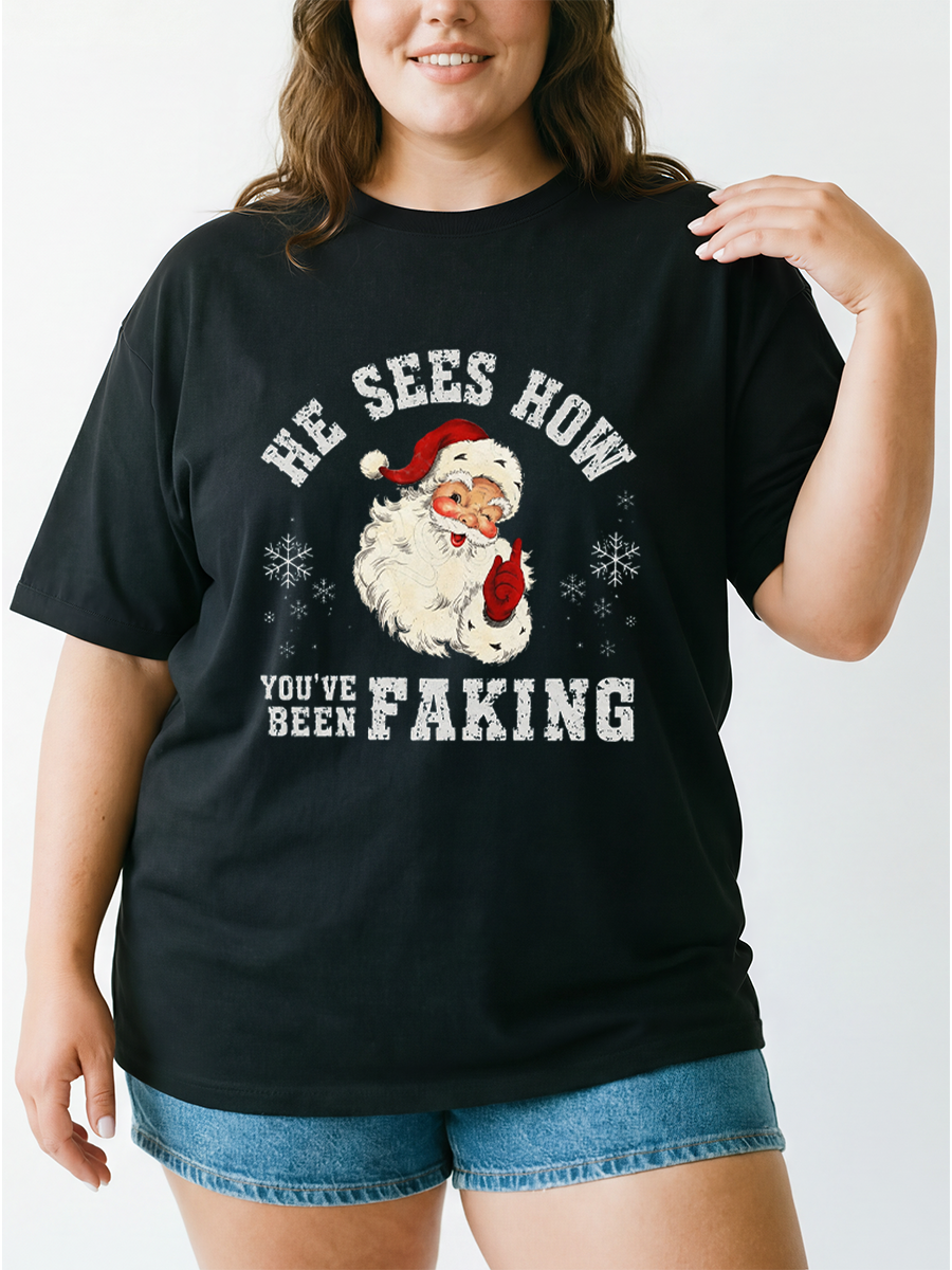 Vintage He Sees How You'Ve Been Faking Oversize Graphic Tee