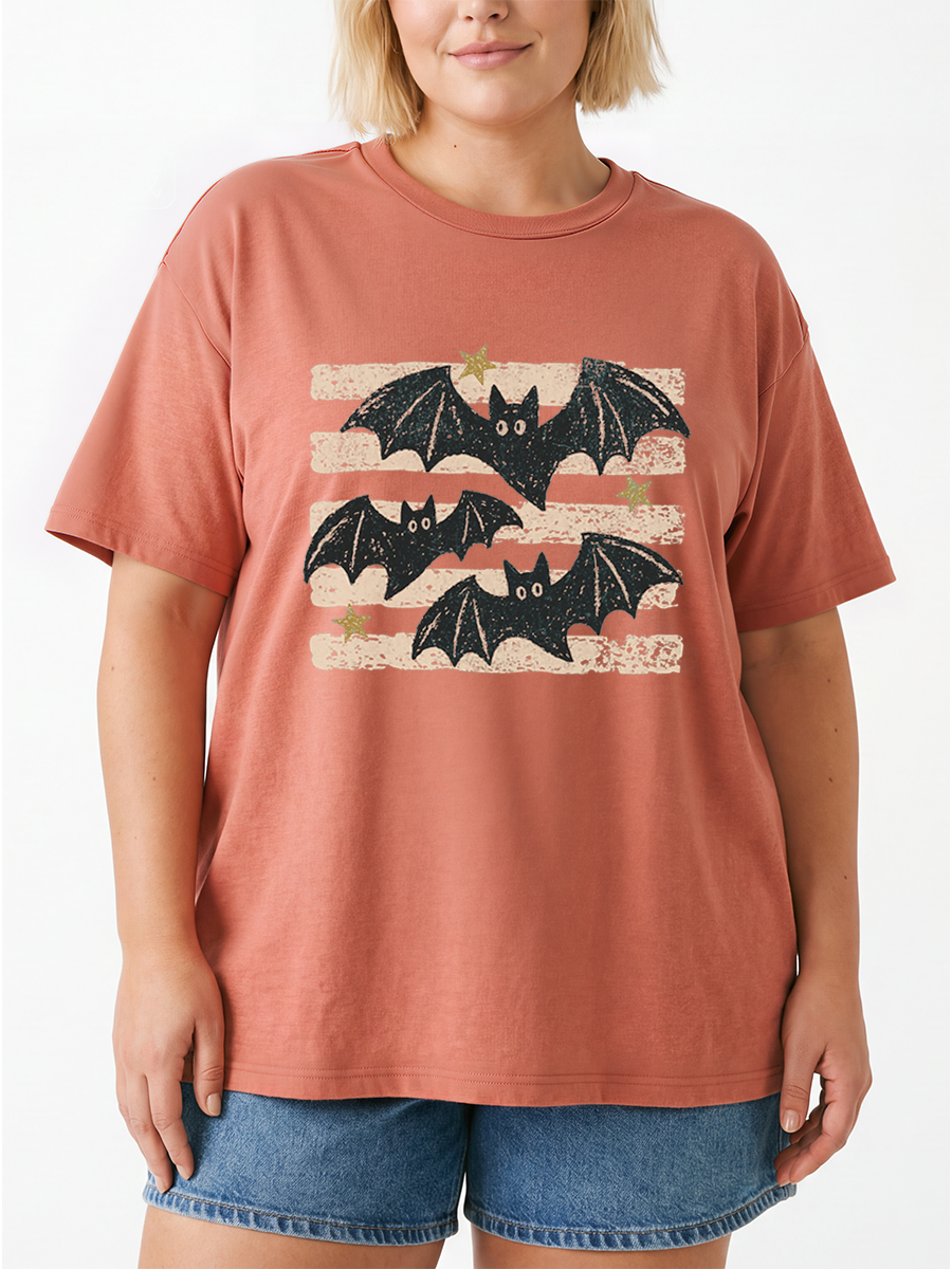 Vintage Bat Halloween Oversize Graphic Tee
