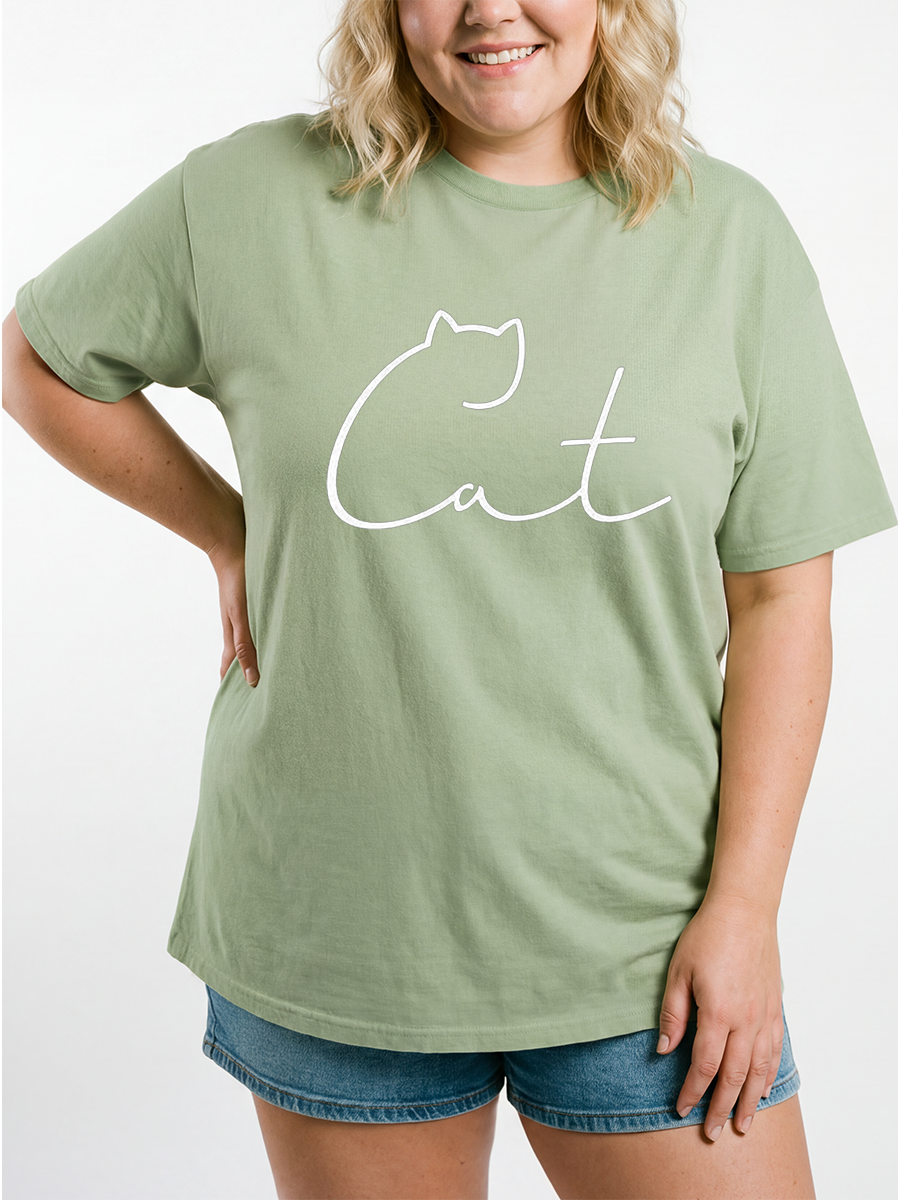 Vintage Cat Paint Oversize Graphic Tee
