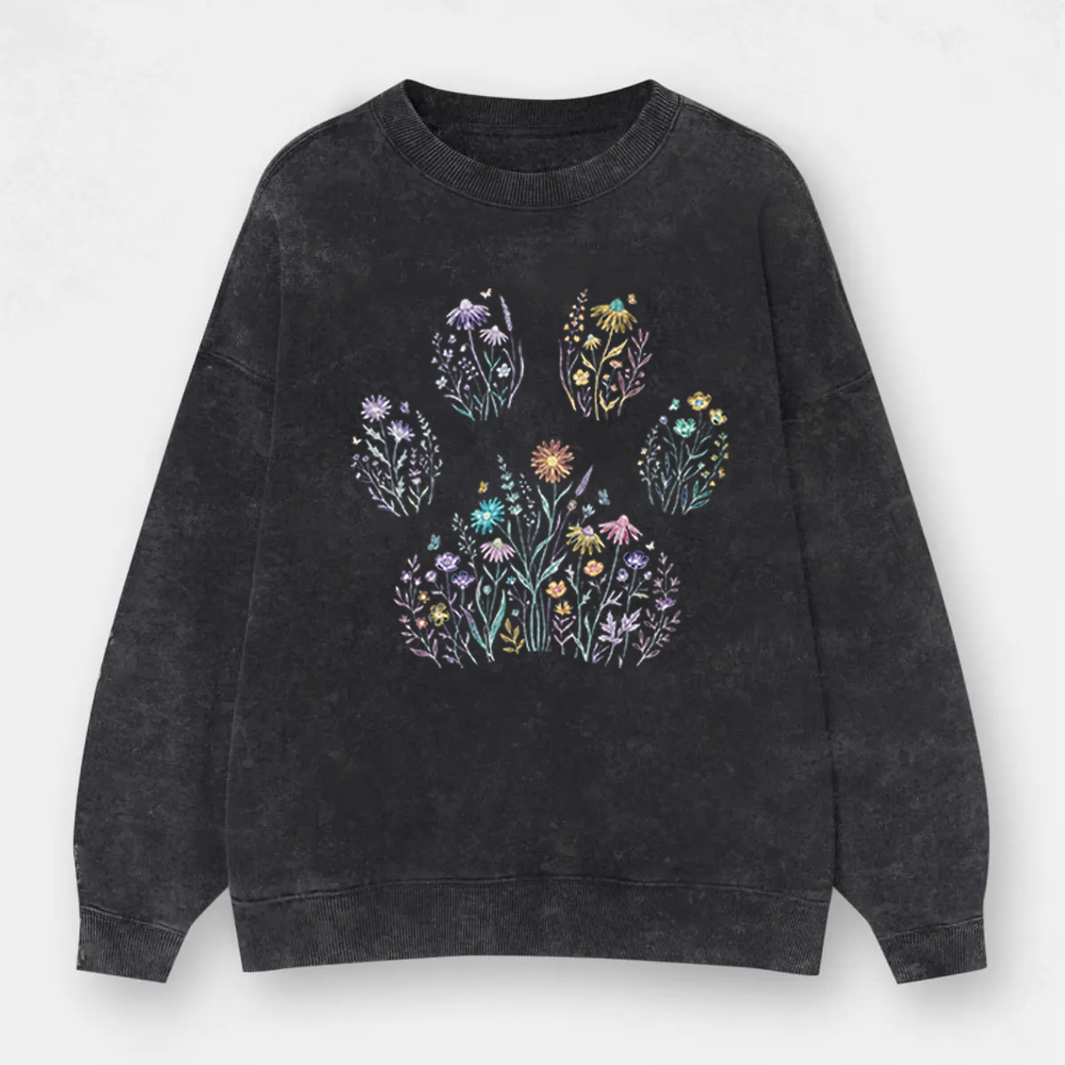 Vintage Floral Paw Print Washed Sweatshirt