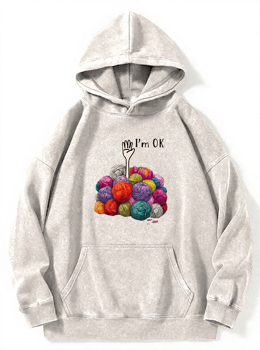 Vintage I’M Ok Knitting Washed Hoodie