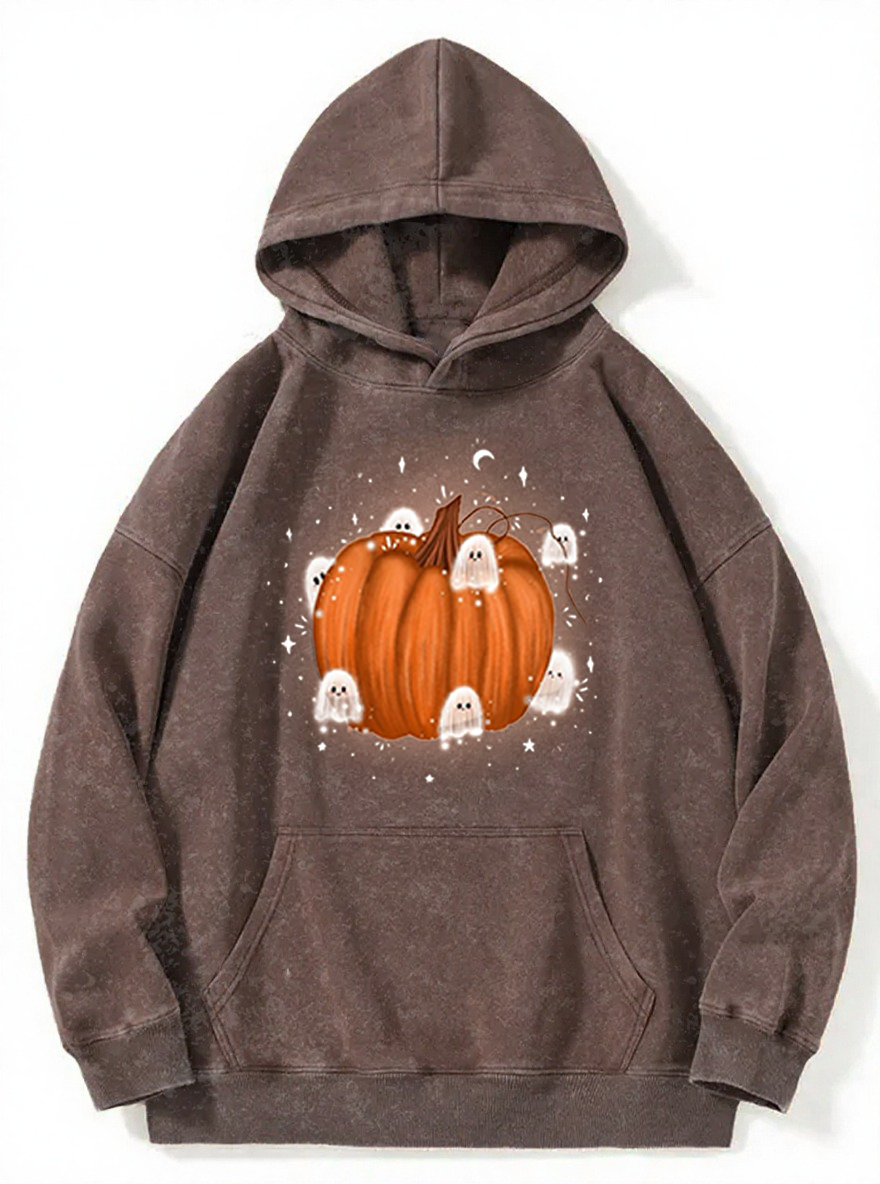 Vintage Cute Ghosts And Pumpkin Washed Hoodie