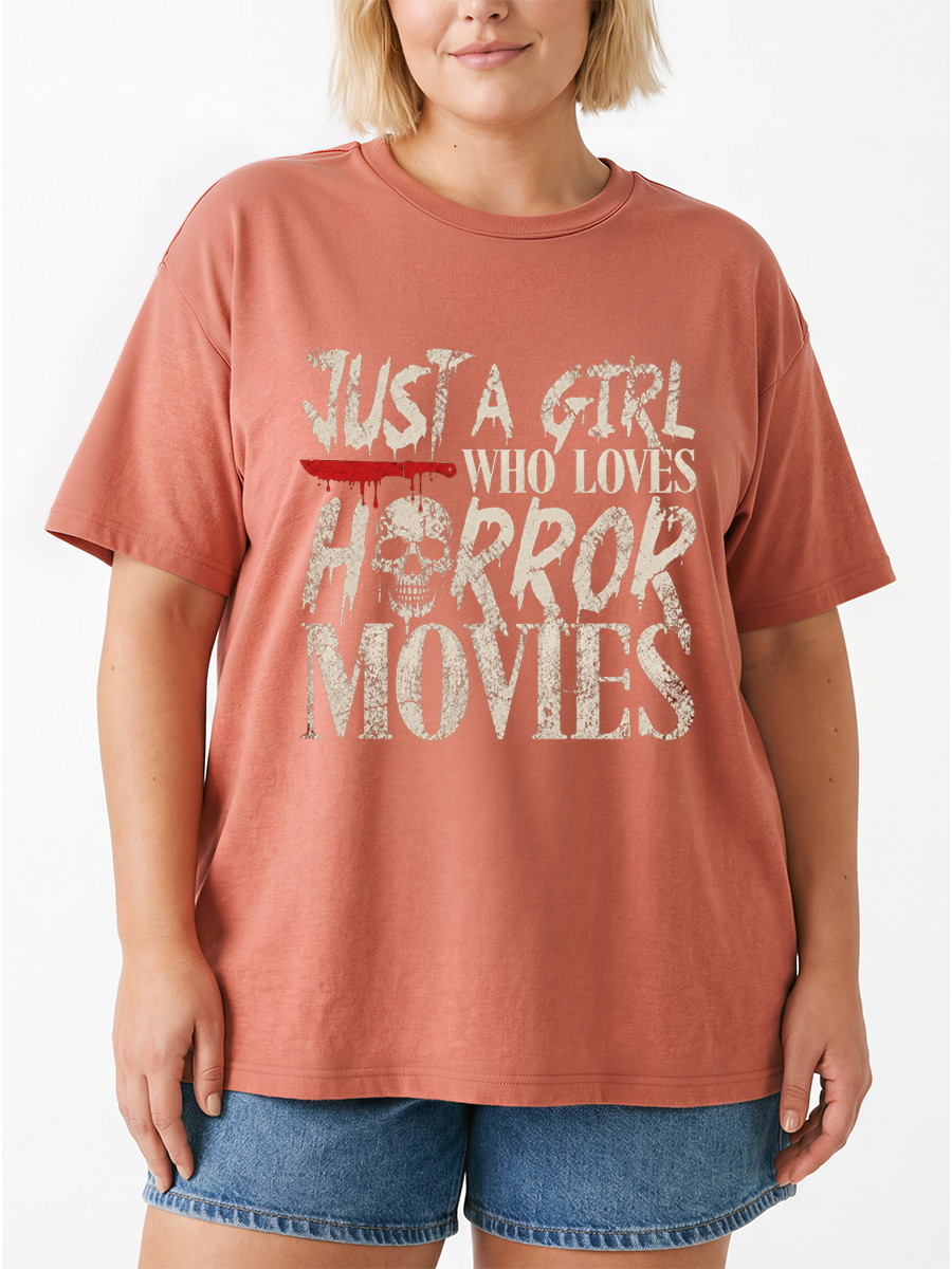 Vintage Just A Girl Who Like Horror Movies Oversize Graphic Tee