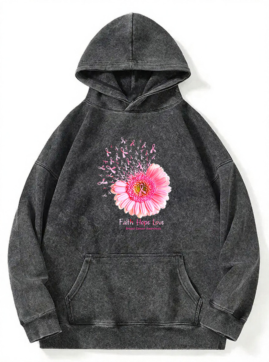 Vintage Faith Hope Love Breast Cancer Awareness Washed Hoodie
