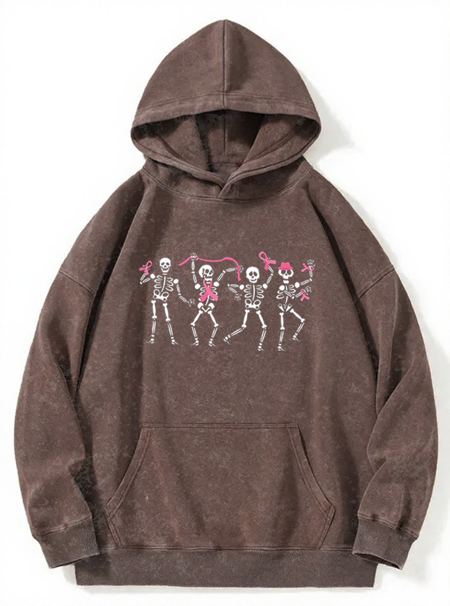 Vintage Dancing Skeletons Pink Ribbon Washed Hoodie