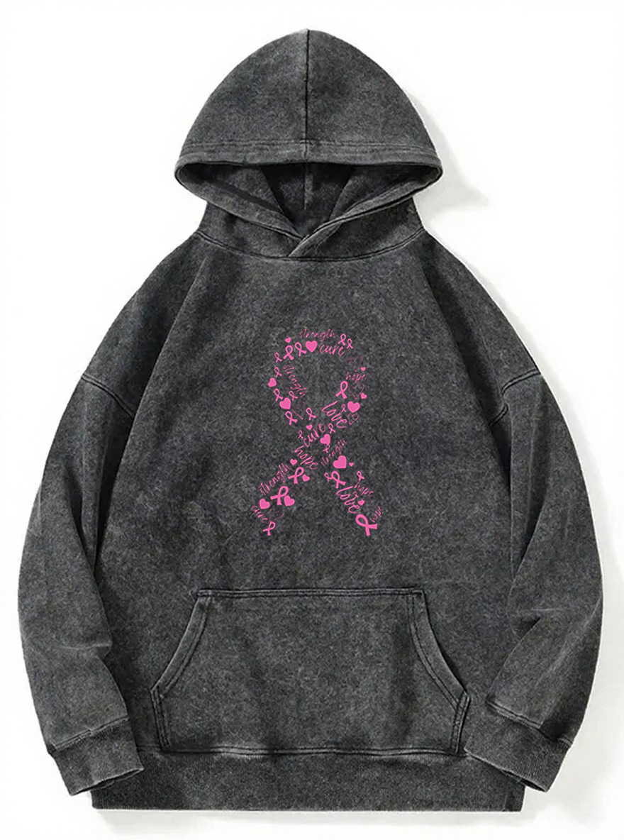 Vintage Pink Ribbon Breast Cancer Awareness Washed Hoodie