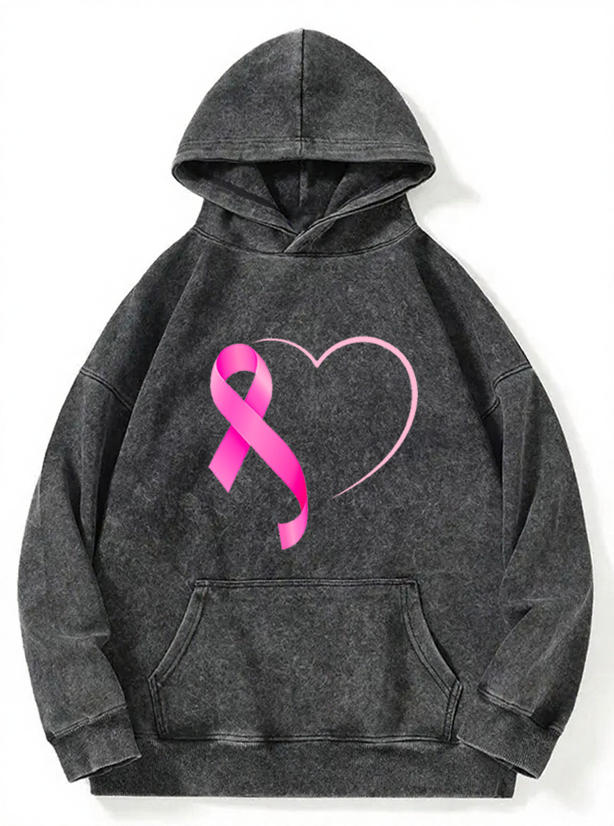 Vintage Pink Heart And Ribbon Washed Hoodie