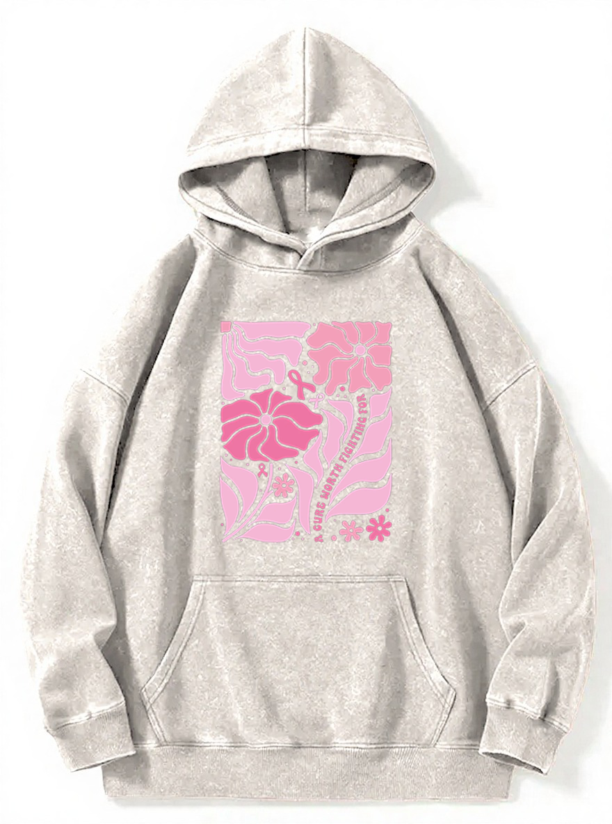Vintage Boho Floral Breast Cancer Awareness Washed Hoodie