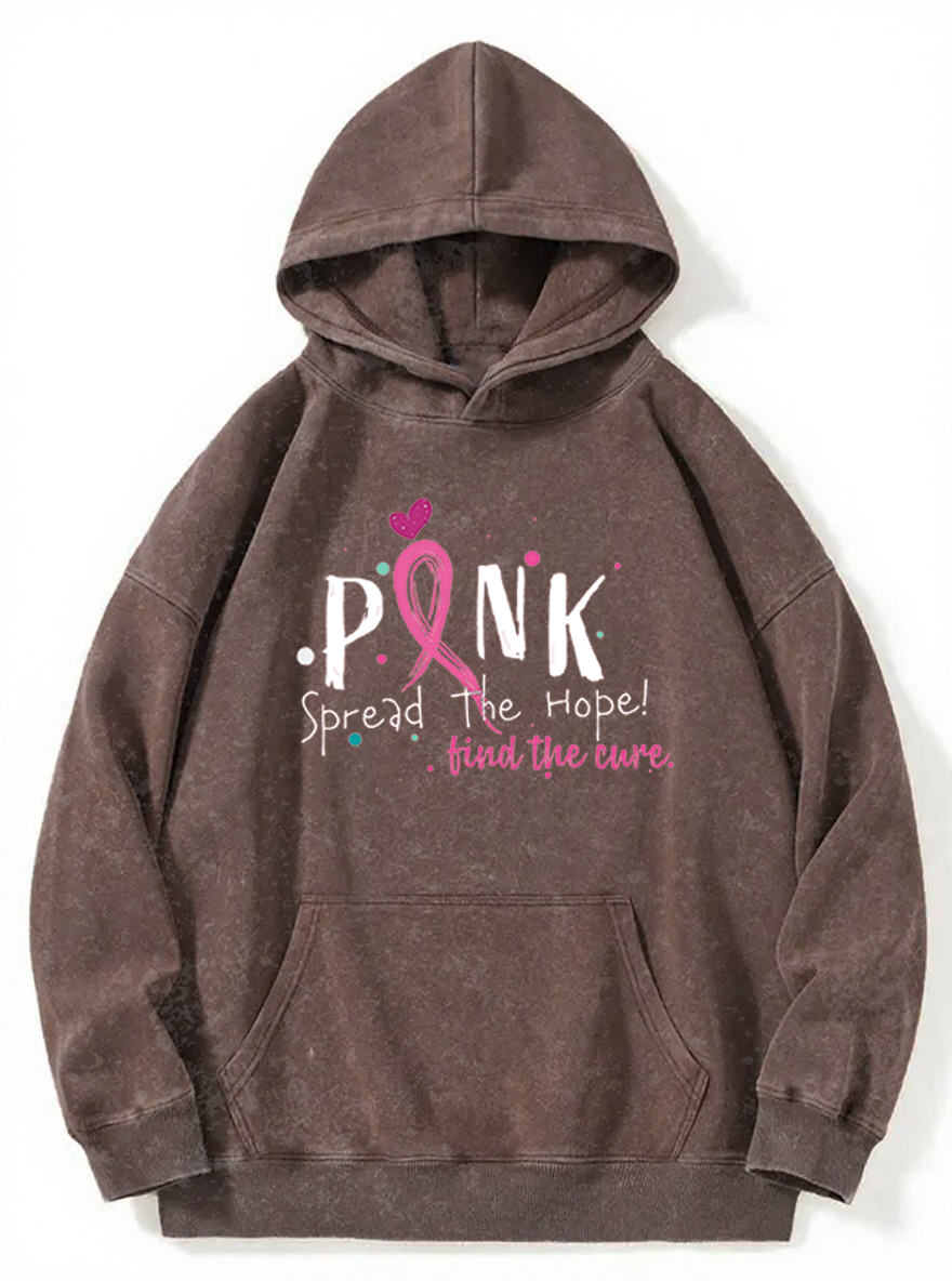 Vintage Pink Ribbon Support Washed Hoodie