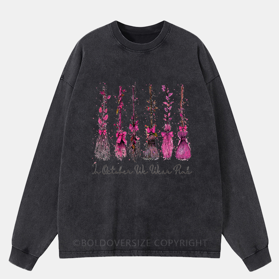 Vintage In October We Wear Pink Washed Long Sleeve Shirt