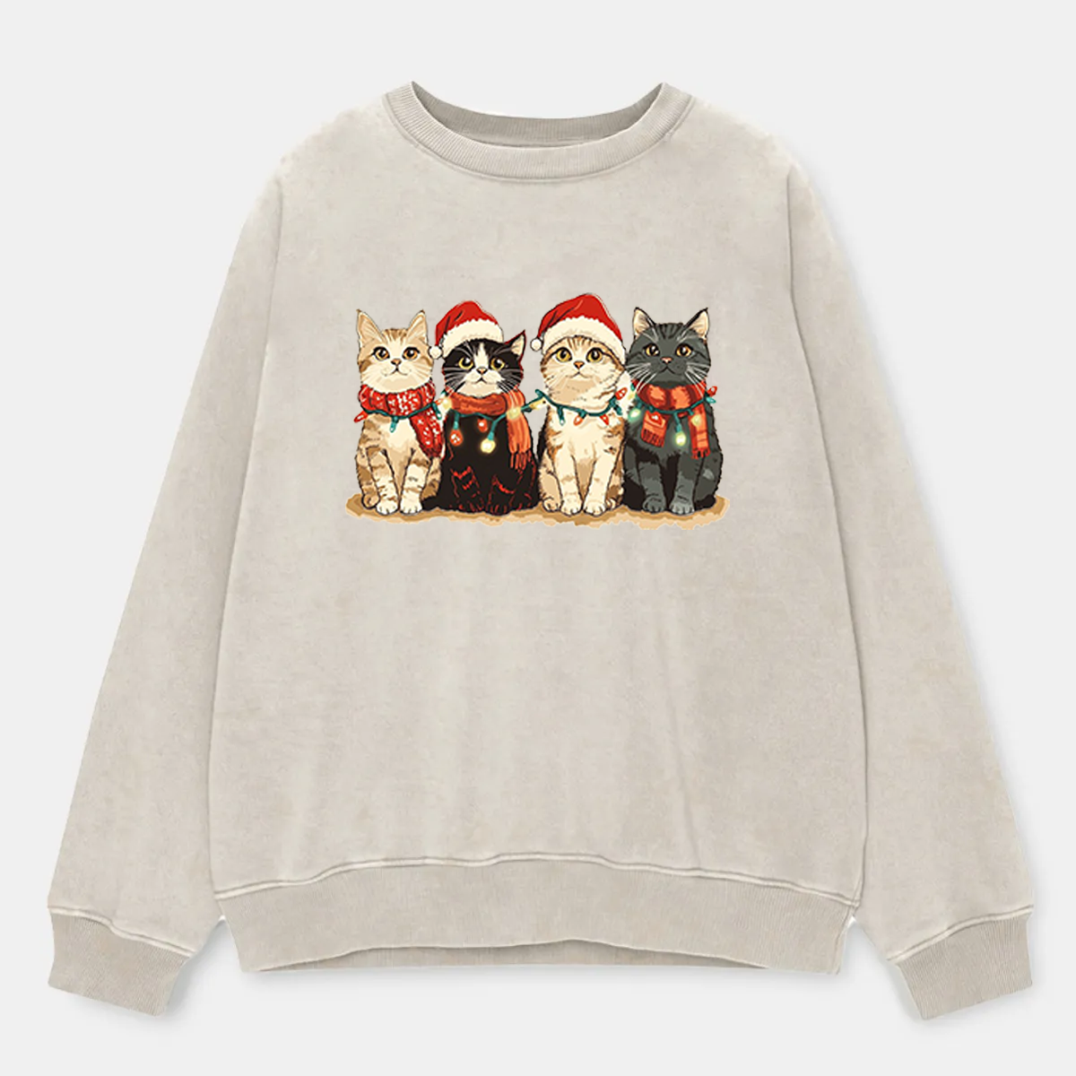 Vintage Christmas Cute Cats Washed Sweatshirt