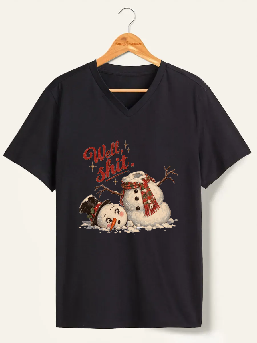 Vintage Well Shit Snowman V-Neck Tee