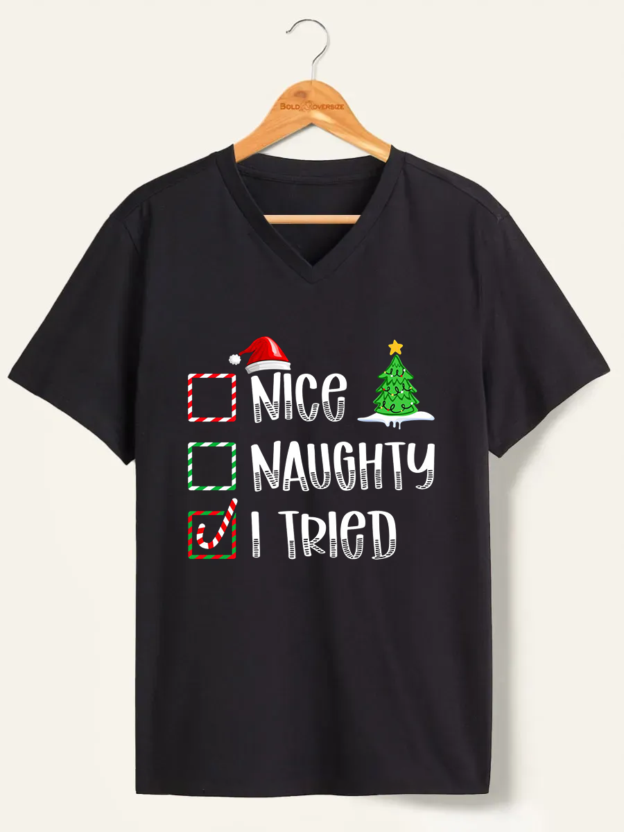 Vintage Nice Naughty I Tired V-Neck Tee