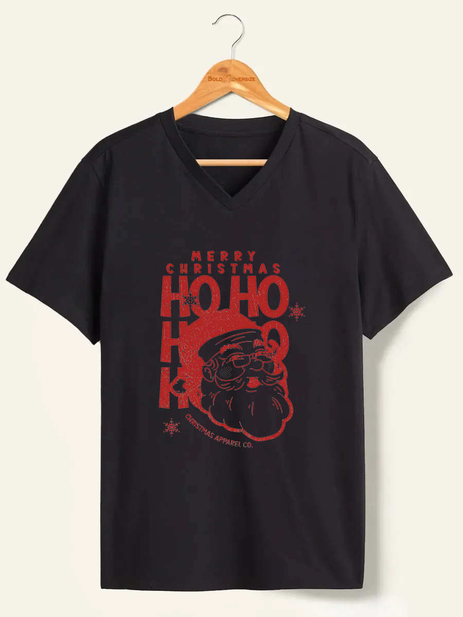 Vintage 2026 Christmas Ho Ho Ho V-Neck Tee 
