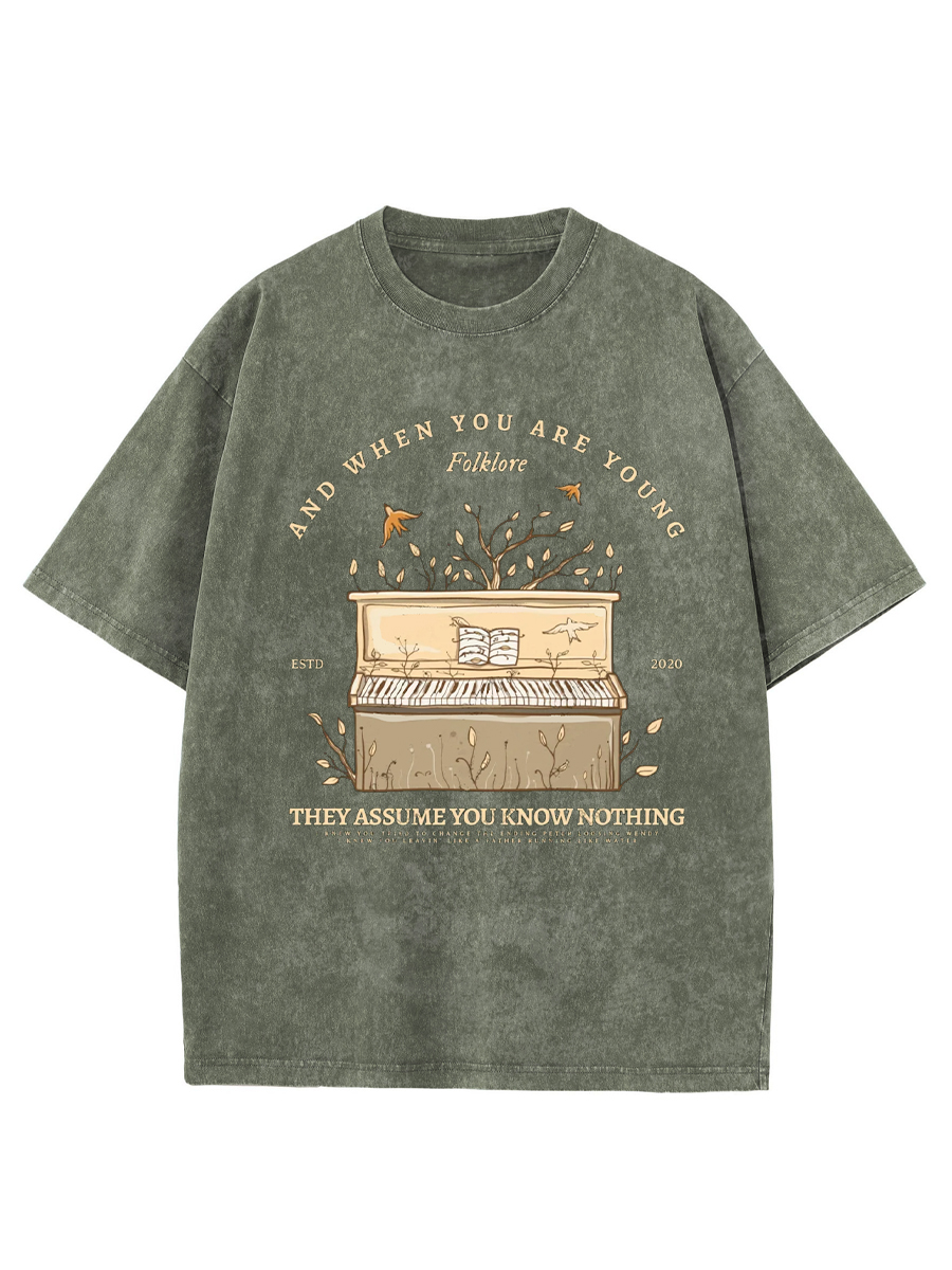 Vintage Piano Covered With Branches Washed T-Shirt