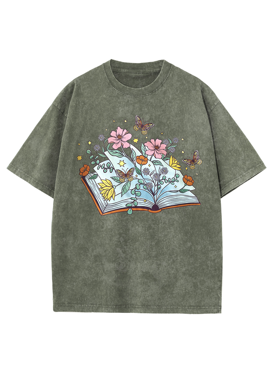 Vintage Butterfly Book Washed T-Shirt