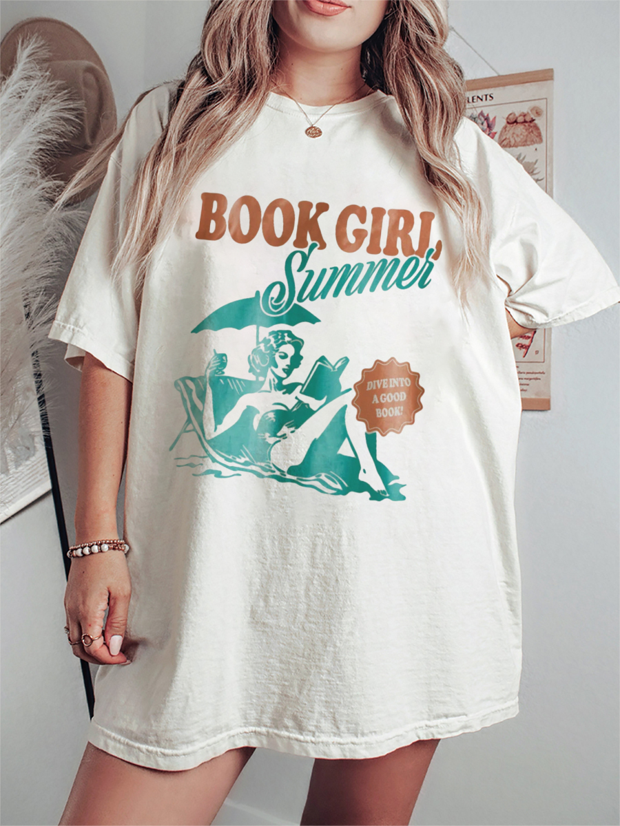 Vintage Book Girl Summer T-Shirt