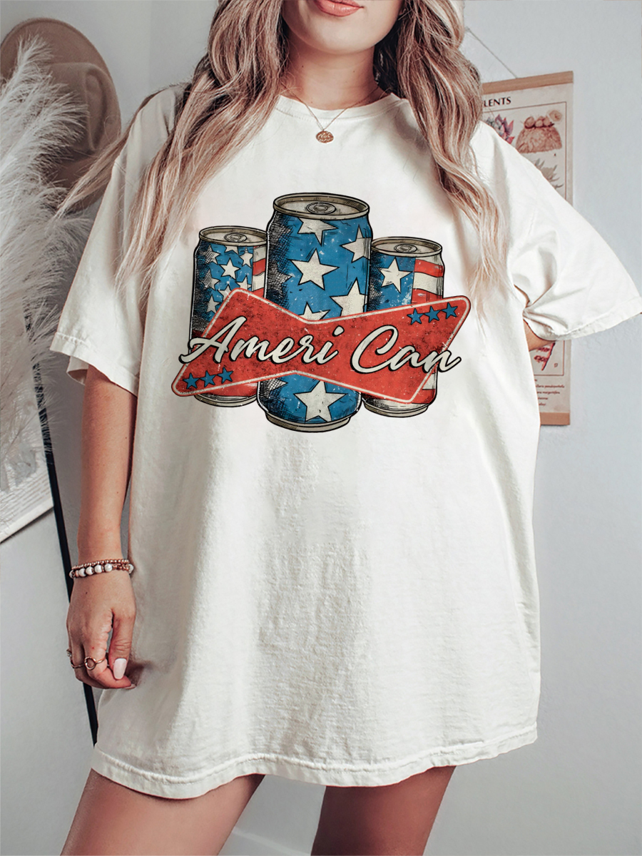 Vintage Ameri Can 4Th Of July Usa Flag T-Shirt