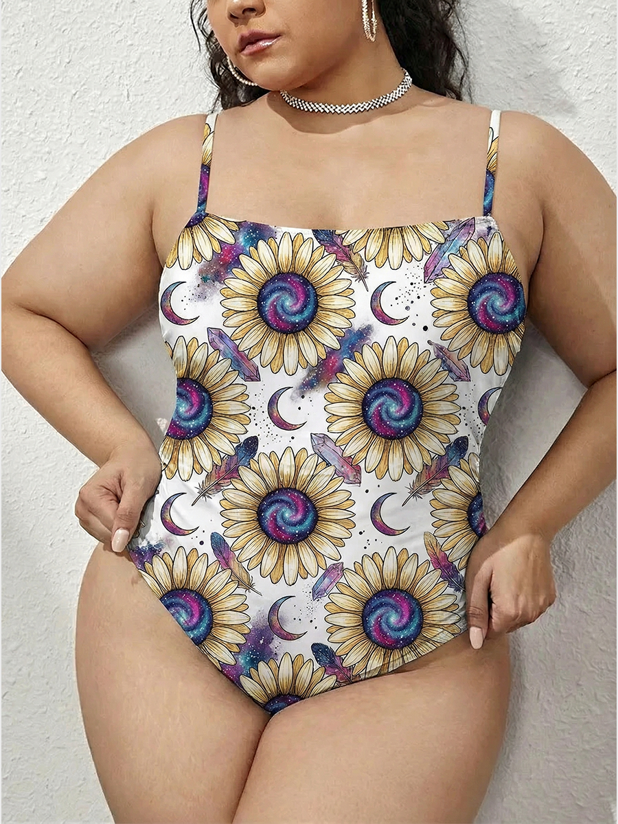 Vintage Daisies With Galaxy Centers One Piece Slim-Strap Swimsuit