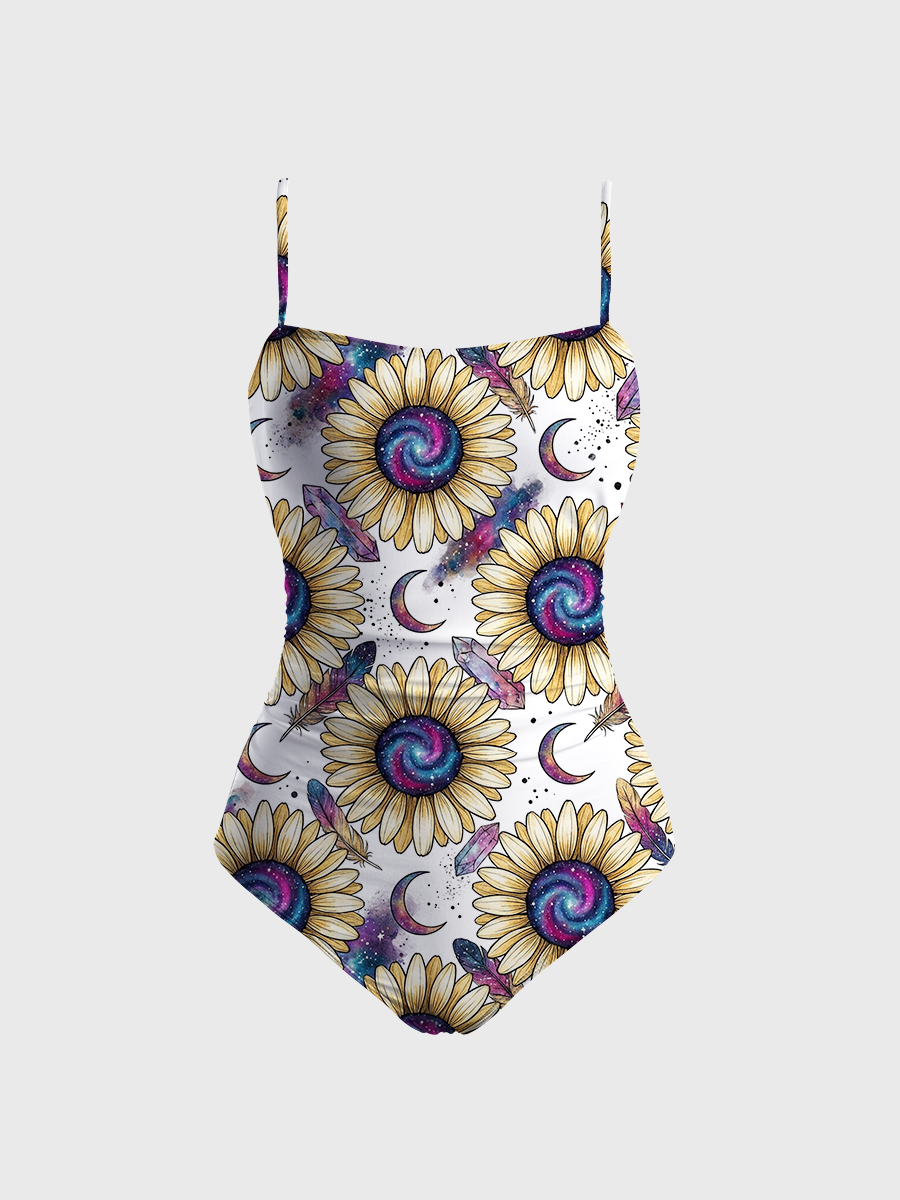 Vintage Daisies With Galaxy Centers One Piece Slim-Strap Swimsuit