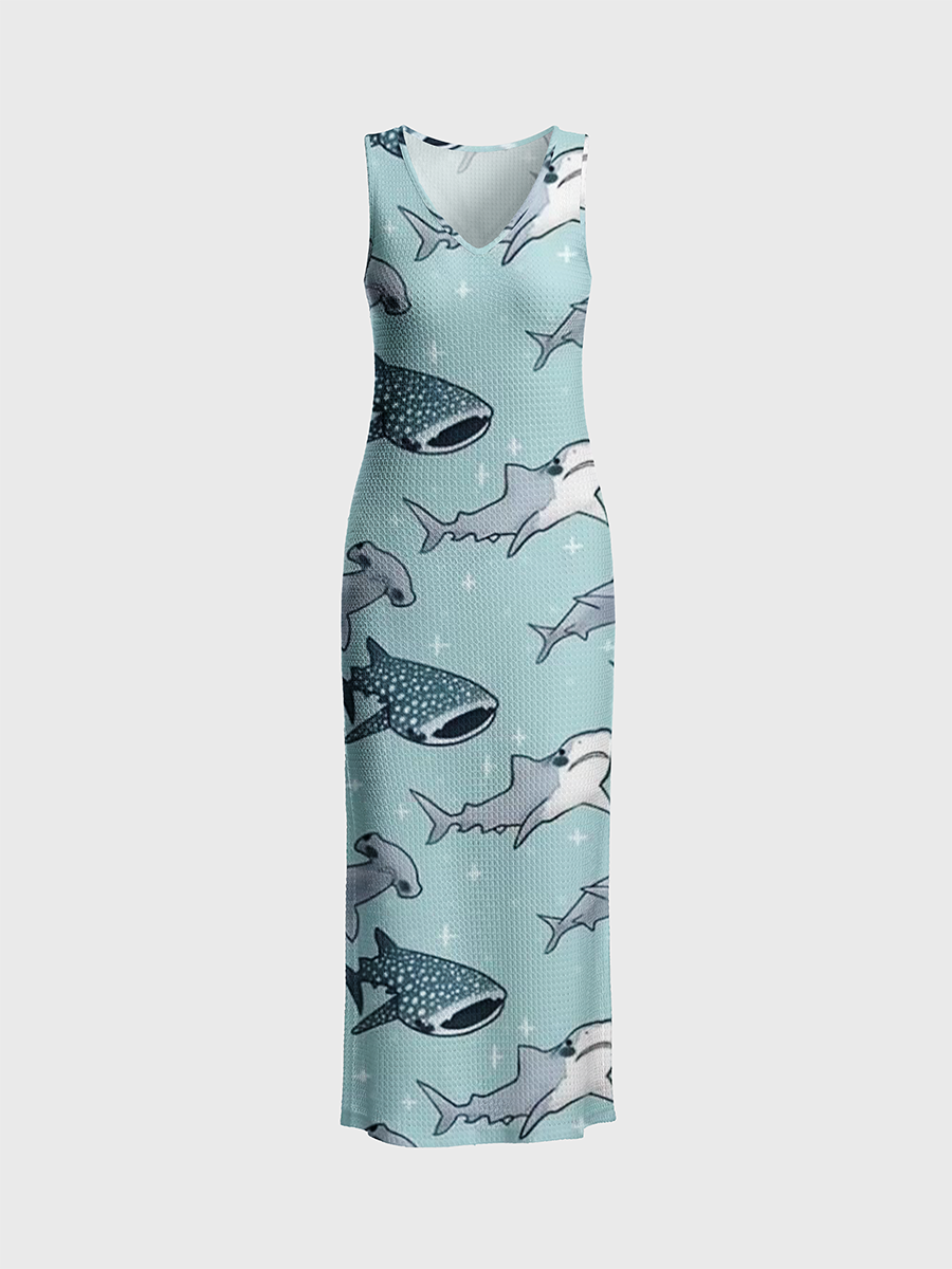 Whale Shark Open Stitch Midi Dress