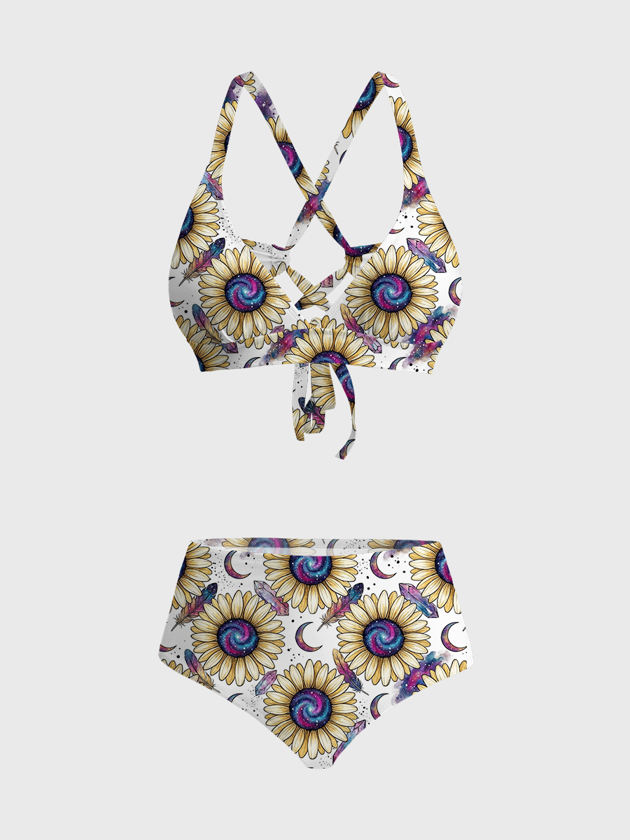 Vintage Daisies With Galaxy Centers Strappy Two-Piece Swimsuit