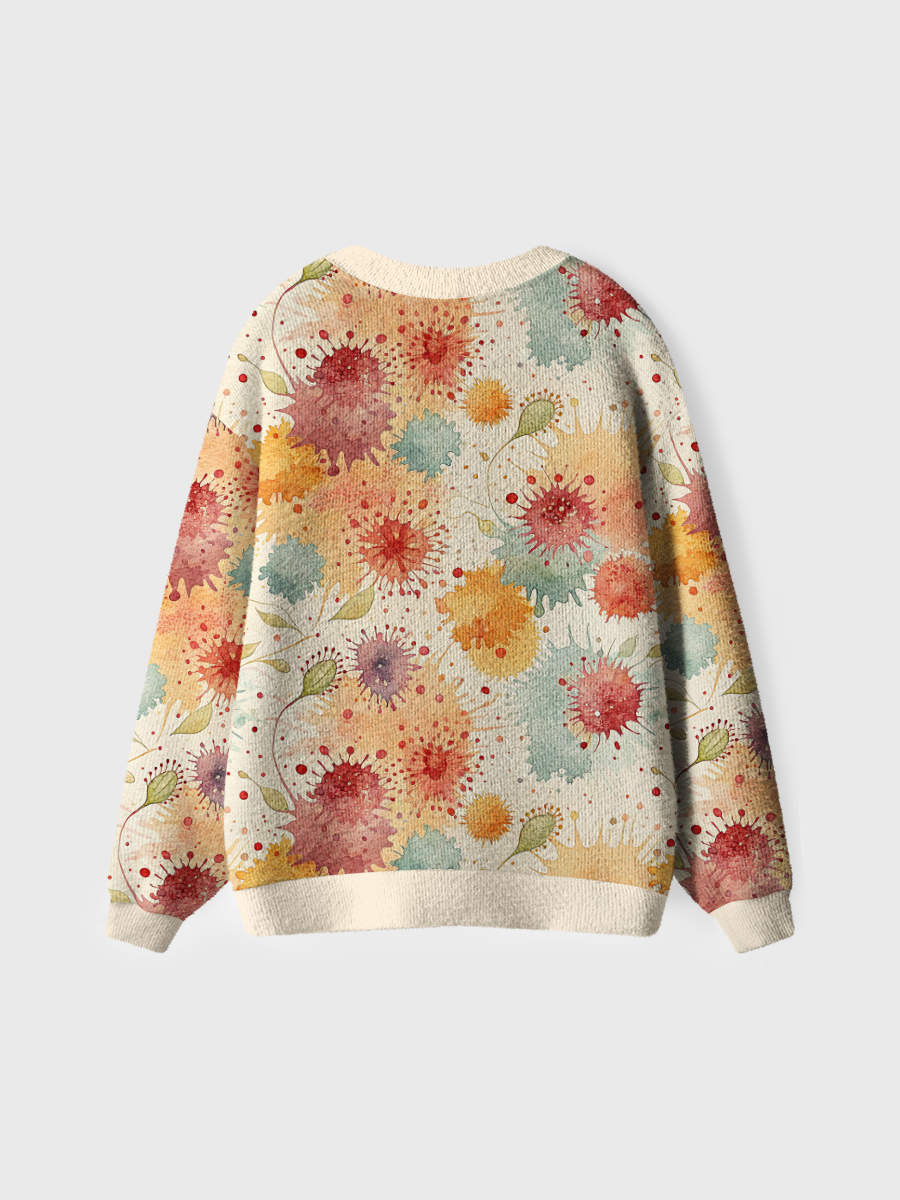 Vintage Watercolor Splash Floral Pop Cardigan Sweaters