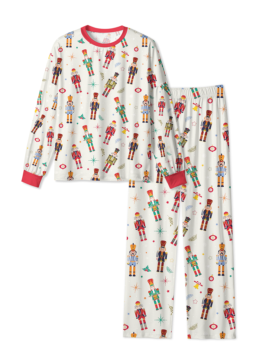 Vintage Warm Style Christmas Nutcracker Soldiers and Snowflakes Pajamas