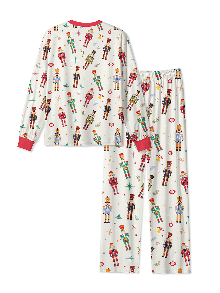 Vintage Warm Style Christmas Nutcracker Soldiers and Snowflakes Pajamas
