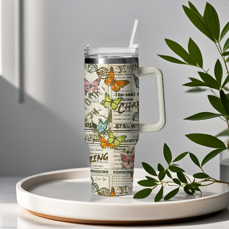 Vintage Butterfly Newspaper 40oz Tumbler