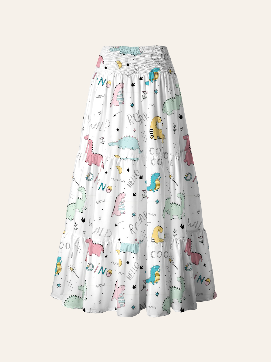 Hand-Drawn Dinosaur Convertible Maxi Skirts