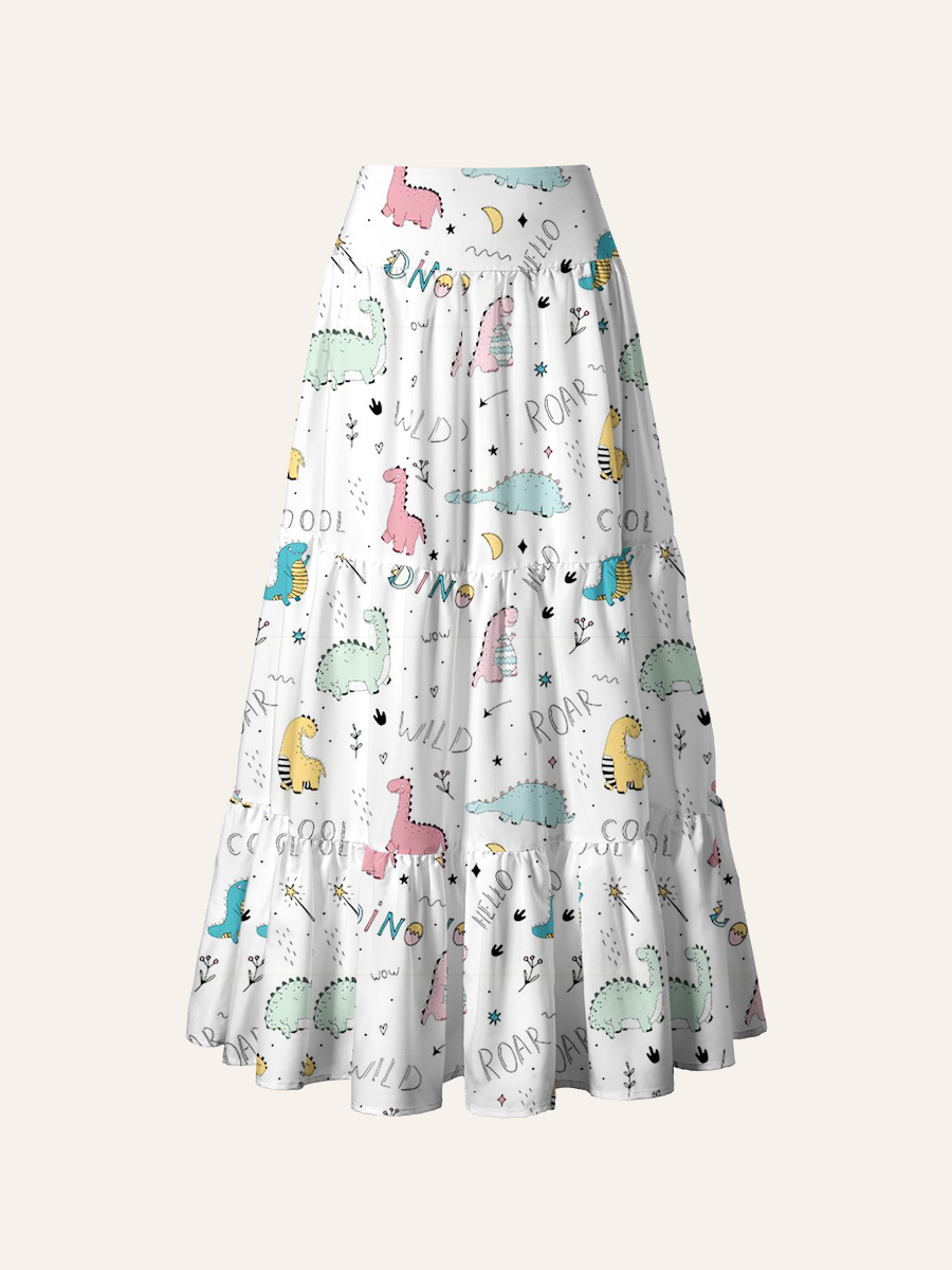 Hand-Drawn Dinosaur Convertible Maxi Skirts