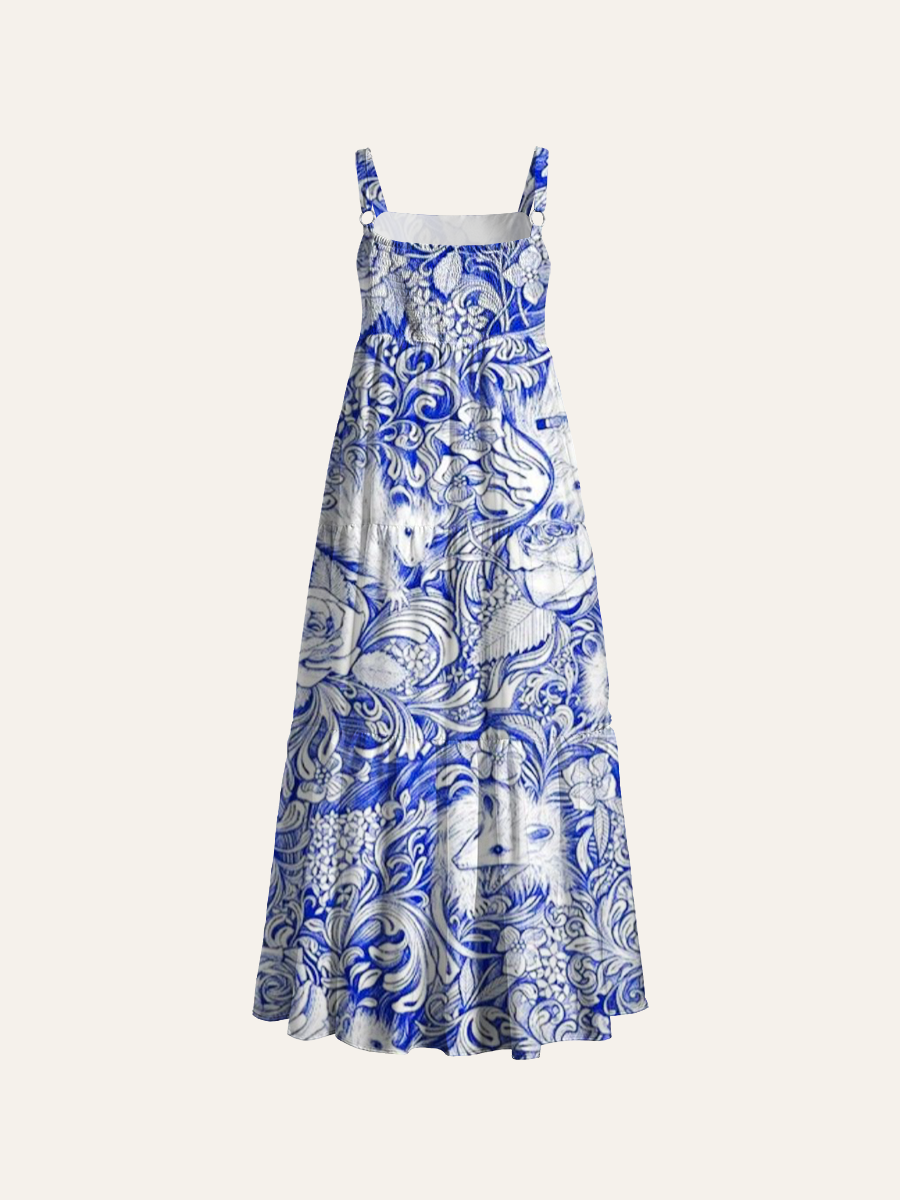 Porcelain Opossum Adjustable Wide Straps Maxi Dress