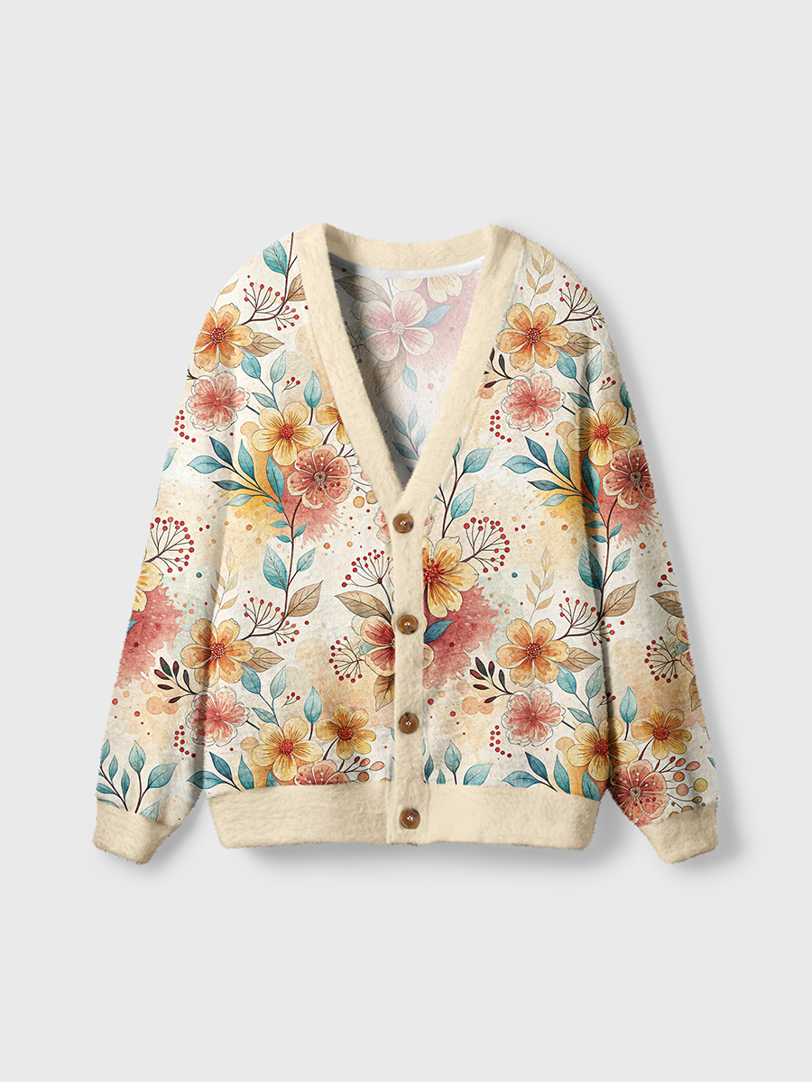 Vintage Warm Tone Floral Pop Cute Cardigan Sweaters