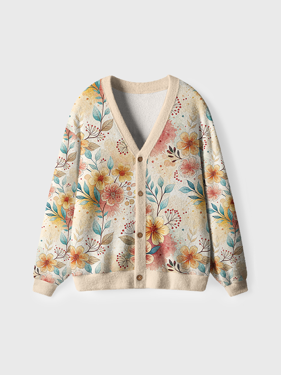 Vintage Warm Tone Floral Pop Cardigan Sweaters