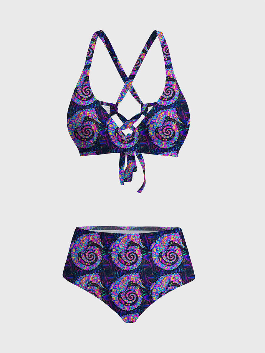 Vintag Psychedelic Spiral Seahorse Strappy Two-Piece Swimsuit
