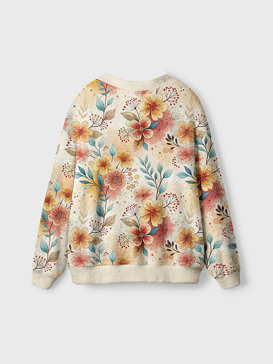 Vintage Warm Tone Floral Pop Cute Cardigan Sweaters