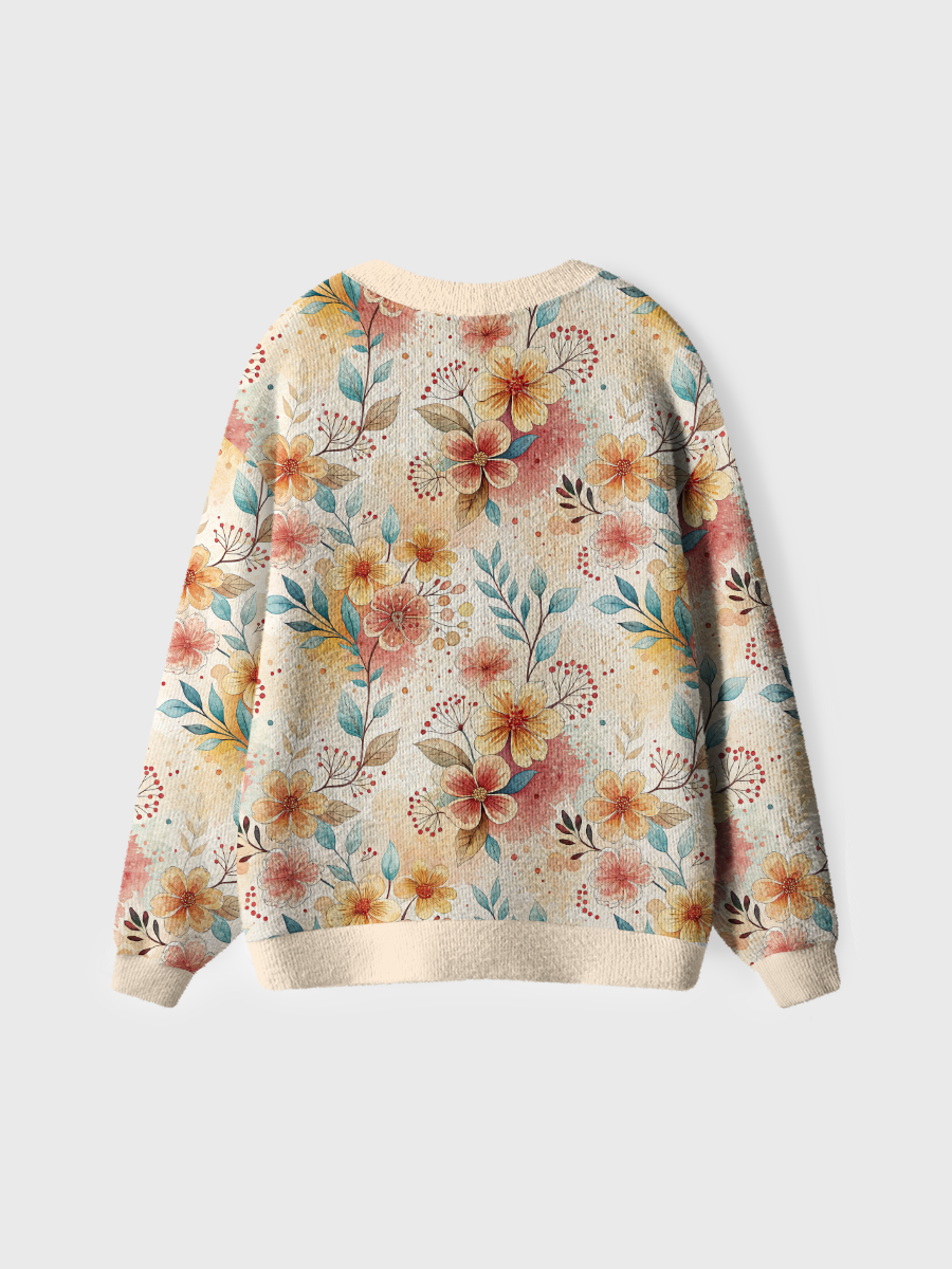 Vintage Warm Tone Floral Pop Cardigan Sweaters