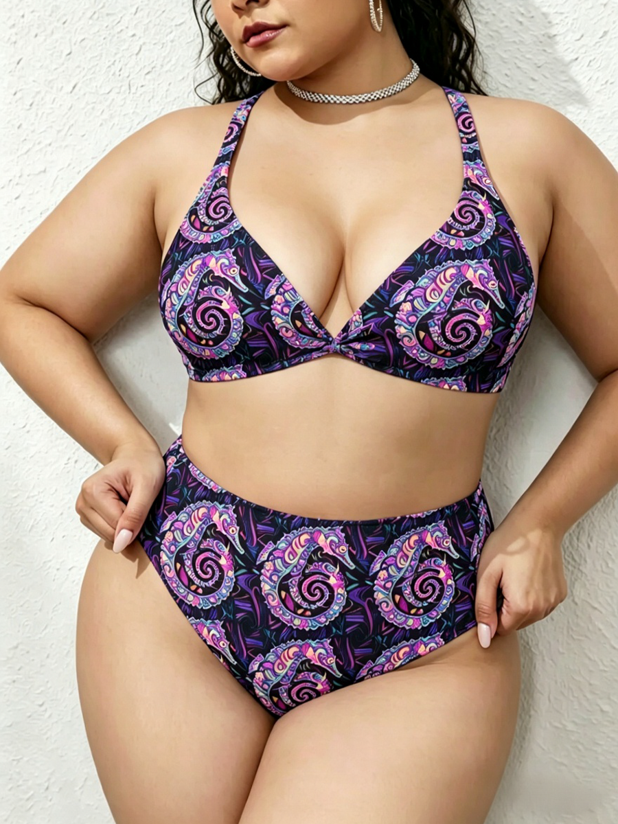 Vintag Psychedelic Spiral Seahorse Strappy Two-Piece Swimsuit