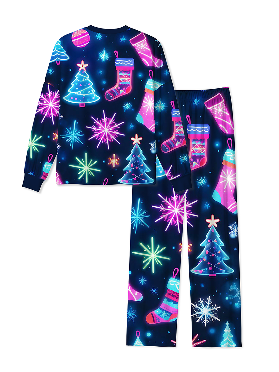 Vintage Neon Glowing Christmas Trees Pajamas